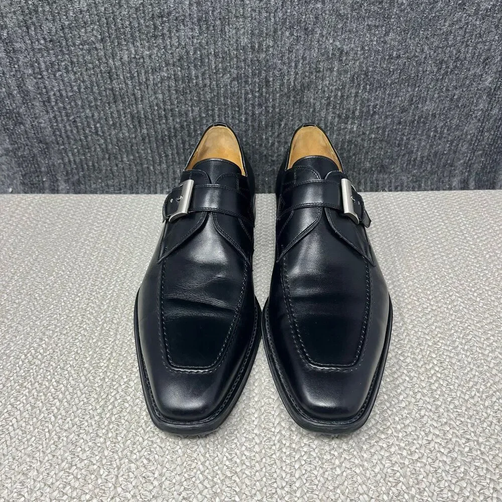 Magnanni Mauricio Monk Strap Apron Toe Oxfords Black Leather Mens 10.5 23473